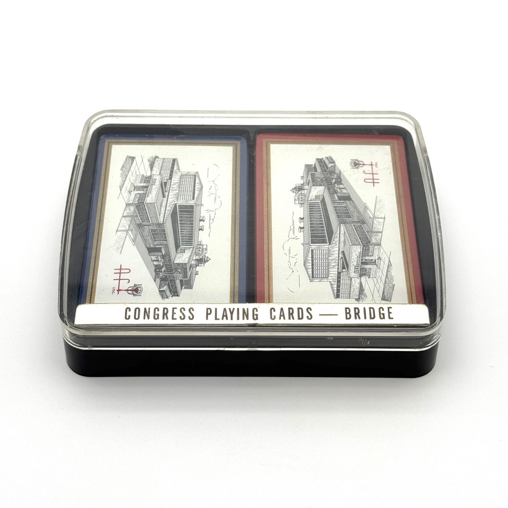 Congress Playing Cards Bridge Double Deck Sealed‎ Building Sketch Vintage